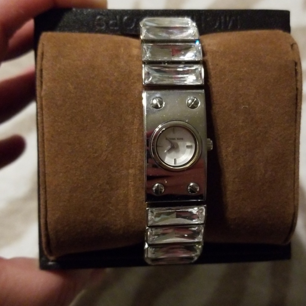 Michael Kors diamond jeweled band w/ leather strap
